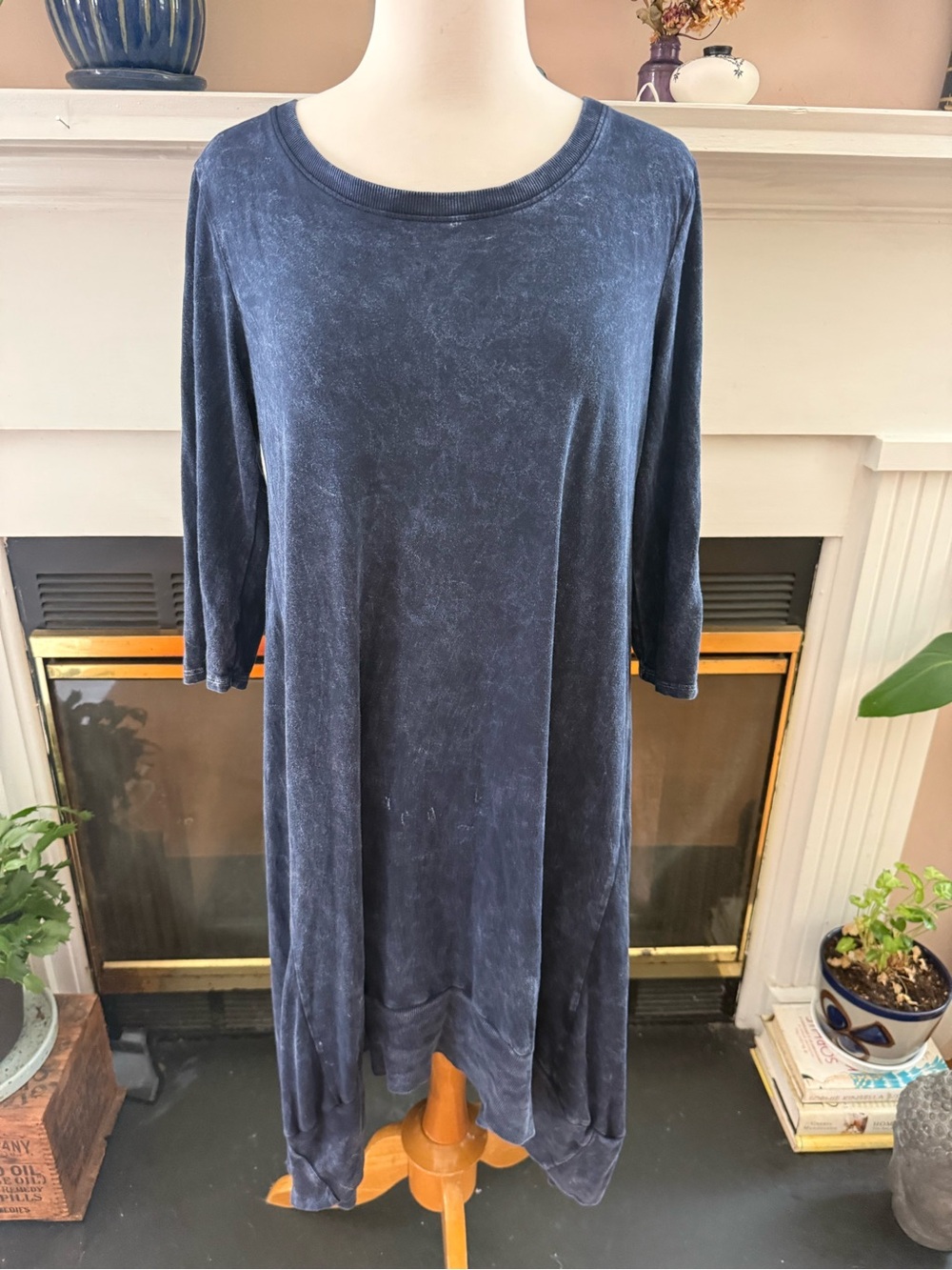 Chalet Et Ceci navy mineral wash lagenlook midi hemp/ cotton dress